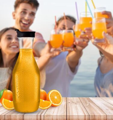 Пластикова глечик-карафа з кришкою Party Bargains, 1,5 л, 2 шт, прозора, чорна відкидна кришка, преміум-якість, міцний пластик для холодних напоїв, соку, мімоз, айс-ті