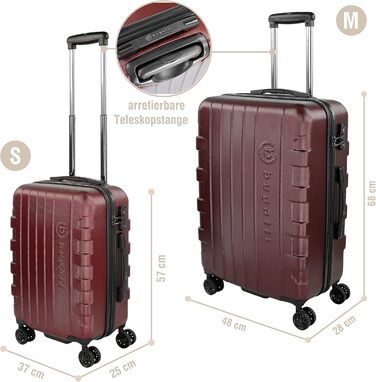 Валіза Bugatti Galatea 38L, 4 колеса, TSA замок, 55x38x23,5 см, червона, набір