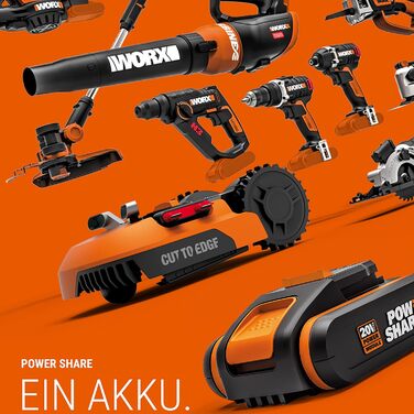 Акумуляторний повітродув WORX WG584E.9 40В, безщітковий двигун, турбінна технологія, 145 км/год, 12 м³/хв, легкий, без акумулятора та зарядки, сумісний з PowerShare