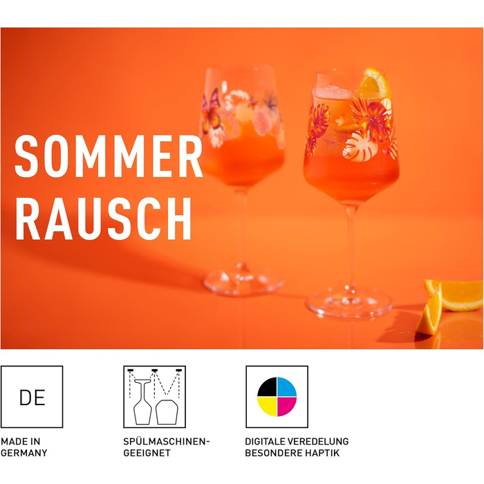 Набір келихів для аперитиву RITZENHOFF Sommerrausch 500 мл, 2 шт, з мотивом метеликів, помаранчевий/червоний, вироблено в Німеччині