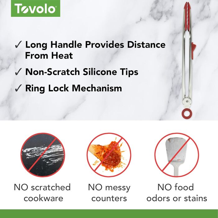 Кухонні щипці Tovolo Tip Top з силіконовими наконечниками, легке захоплення, термостійкі, BPA-free, з підставкою, для приготування їжі