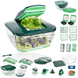 Овочерізка Genius Nicer Dicer Chef Deluxe XXL 37 предметів із набором скляних мисок, томатниця, овочерізка, 3-в-1 друшляк, шинкувальник, зелений