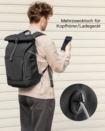 Рюкзак Inateck RollTop 25-30 л для чоловіків і жінок, з окремим відділенням для взуття, для ноутбука 17