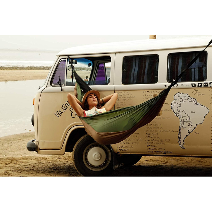 Ультралегка туристична гамак AMAZONAS Adventure Moskito Thermo 470г з москітною сіткою, кишенею для килимка, просоченням від комах, 275x140 см, до 150 кг, зелено-коричневий