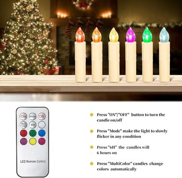 SunJas 40 шт. різнокольорові бездротові LED свічки для ялинки, RGB гірлянда з пультом і таймером, новорічна ілюмінація