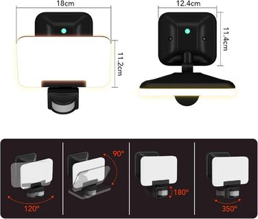 Вуличний LED-світильник OREiN з датчиком руху, 24Вт (еквівалент 200Вт), 3 кольорні температури та режими, надяскравий 2800Лм, IP65, поворотний, 3 шт.