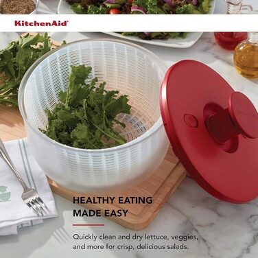 Сушарка для салату KitchenAid KQ308OSERA універсальна з від'ємним ситом, одноручним помповим механізмом, велика чаша з нековзною основою, пластик, червона Empire