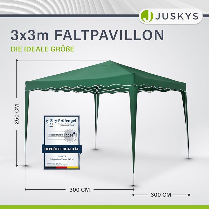 Складаний павільйон Juskys Vivara 3x3 м, висота регулюється, UV50+, водостійкий, садовий намет з сумкою, зелений