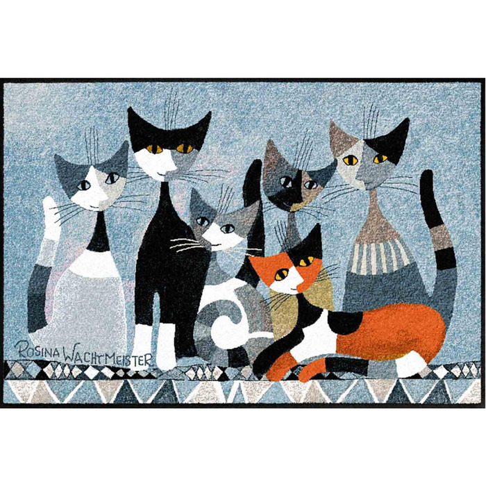 Килимок Salonloewe Rosina Wachtmeister Siamo in sei 50x75 см – яскравий придверний килим для входу з котами, брудозахисний, праний, кольоровий