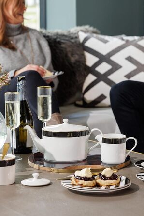 Чайник Mikasa Luxe Deco порцеляновий, 1.1 л, з фільтром, арт-деко, золото, для 4 чашок, підходить для посудомийки