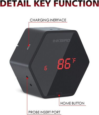 Bluetooth термометр Inkbird IBT-6XS з 6 датчиками, магнітний, для грилю, барбекю, коптильні, кухні, сумісний з iPhone та Android, чорний