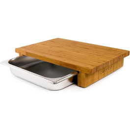 Кухонна дошка з піддоном Classic Bamboo GN, професійна дерев'яна дошка з олійованого бамбука, з гастроємністю з нержавіючої сталі, розмір 43x29x7,5 см