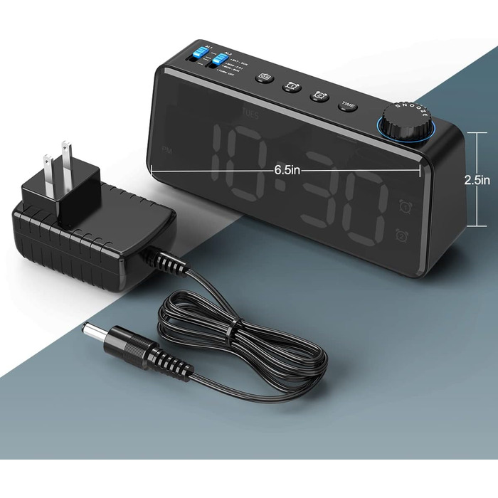 Цифровий FM-радіо будильник ANJANK з USB-зарядкою, подвійним будильником, димованим LED-дисплеєм 6,5'', динаміком, функцією відкладання, для спальні, чорний