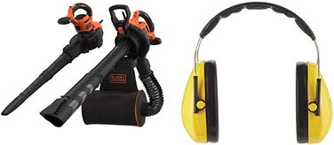 Електричний садовий пилосос-видувка Black+Decker 3000 Вт BEBLV300 з подрібнювачем і рюкзаком-мішком 72 л + захисні навушники 3M Peltor Optime I SNR 27 для шуму до 98 дБ