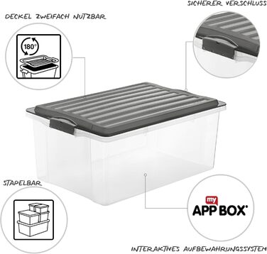 Комплект з 3 контейнерів Rotho Compact 70 л з кришкою та колесами (3×38 л, антрацит/прозорий) – ящики для зберігання речей
