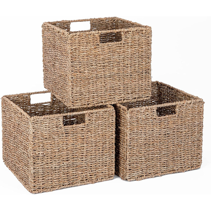Набір з 3 кошиків для стелажа Kallax/Expedit, 30,5x30,5x25,5 см, плетений з морської трави, складаний, органайзер для зберігання
