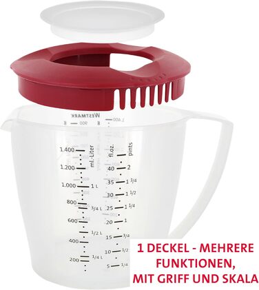 Набір для випікання Westmark, 3 предмети: миска 2,5 л, ємність для збивання 1 л, мірна кружка 1 л, пластик, білий/червоний/прозорий