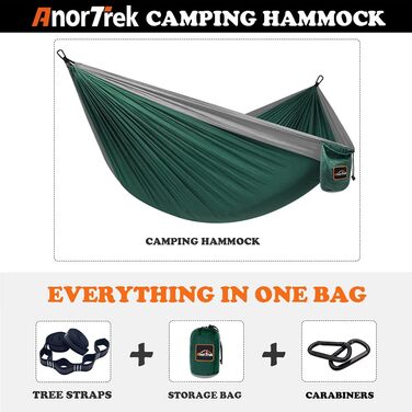 Кемпінговий гамак AnorTrek, надлегкий нейлоновий парашутний гамак для подорожей, з двома ременями для дерев, одно- або двомісний, синьо-темно-синій, 300x200 см