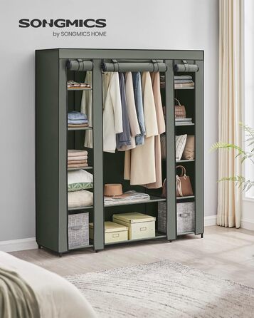 SONGMICS текстильна шафа для одягу з полицями і вішаком, салатовий, 150x45x175 см, для спальні та гардеробної