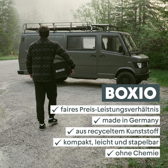 BOXIO SOLO: Пластикова ящик з кришкою 40x30x28 см, для зберігання, транспортування, кемпінгу, човна, гаража або саду, стелажна, сумісна з іншими євробоксами