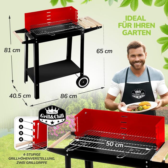 Вугільний гриль Five-Star Grill&Chill, садовий, хромована решітка 50×26,5 см, 2 колеса, модель GC0010
