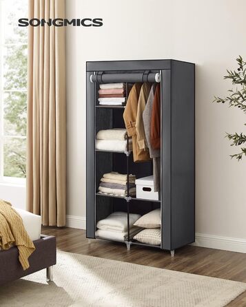 Тканинна шафа SONGMICS з 6 полицями, модульна, 88x45x168 см, сіра, для спальні та гардеробної