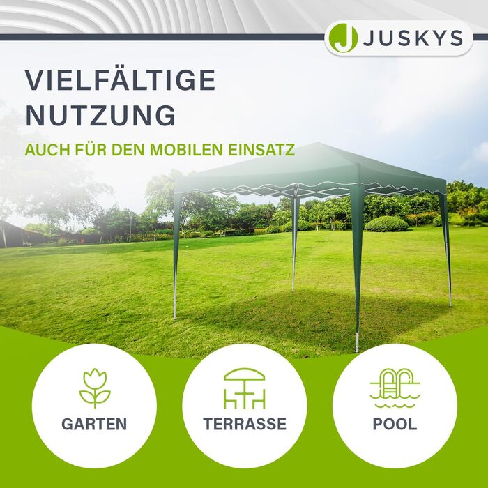 Складаний павільйон Juskys Vivara 3x3 м, висота регулюється, UV50+, водостійкий, садовий намет з сумкою, зелений