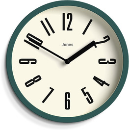 Ретро настінний годинник JONES CLOCKS 20 см, темно-зелений, великі цифри, для кухні, офісу, дитячої кімнати, ванної, легке зчитування