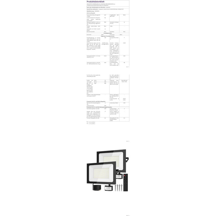 LED прожектори з датчиком руху та пультом, 150Вт, 6500K, IP66, для вулиці, двору, саду, гаража, 2 шт.