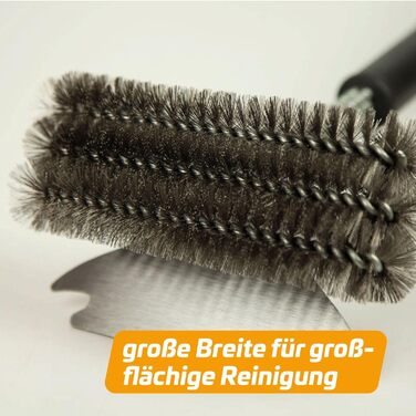 Grillfürst Преміум щітка для гриля з латунними щетинами, 45 см – щітка для очищення решітки гриля з широкою тристоронньою головкою та скребком, 2 шт. з нержавіючої сталі зі скребком