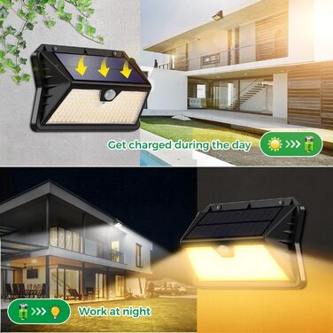 Сонячні LED ліхтарі для вулиці з датчиком руху, 185 LED, 3 режими, IP65, водонепроникні, для стін, саду, двору, гаража, вхідних дверей, холодне/тепле світло, 8 штук
