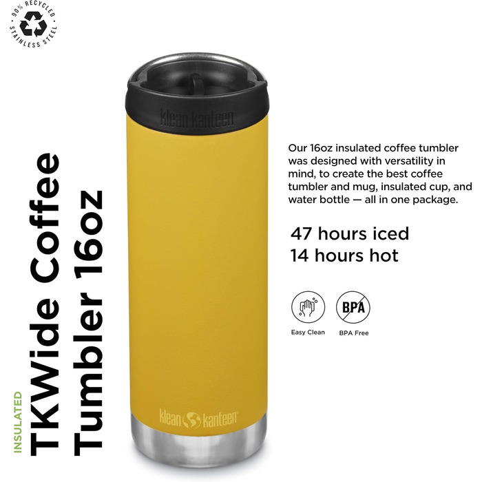 Термобутилка Klean Kanteen TKWide 473 мл для напоїв, колір жовтий (Marigold), чоловіча
