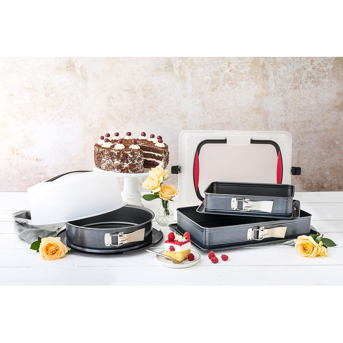 Форма для випікання Zenker DELUXE 28 см з кришкою, кругла, емальований плоский дно, чорна металік, форма для торта та пирога, з ручкою для транспортування