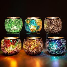 Набір скляних мозаїчних підсвічників Larcenciel, 6 шт. — Романтичні кольорові підсвічники ручної роботи для чайних свічок, декор для дня народження, весілля, Різдва, вечірки