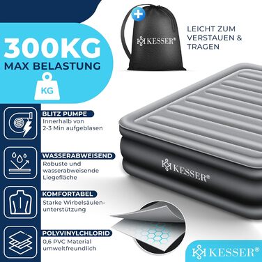 Надувний матрац KESSER з електронасосом, двоспальний, 203x152,5x51 см, для дому і кемпінгу, з сумкою