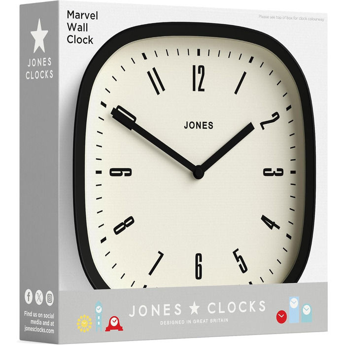 Квадратний ретро настінний годинник JONES CLOCKS Sprite з акрилу, м'ятний 25x25x5 см, сірий