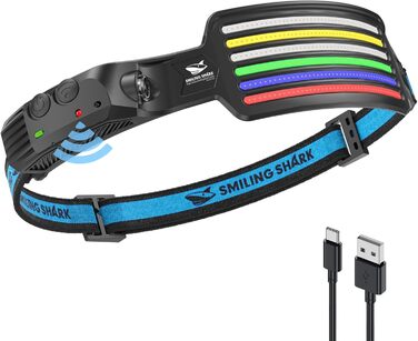Світлодіодний налобний ліхтар Smiling Shark, надяскравий, 6 LED, широкий кут, водонепроникний, акумуляторний, для кемпінгу, бігу та риболовлі (мультиколор)