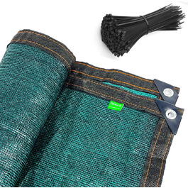 Захисна сітка BeGrit для паркану 2x5 м, зелена, HDPE, вітрозахисна, UV-захист, 90% затінення, з отворами та кабельними стяжками
