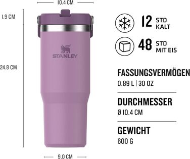 Термокружка Stanley Flip Straw 0.89 л з трубочкою, тримає холод 12+ годин, спортивна пляшка для води, BPA Free, миється в посудомийній машині, лілова