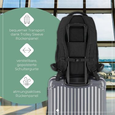 Рюкзак для ручної поклажі Travelite BASICS 22 л, 15,6'' для ноутбука, чорний, міський деньпак з багатьма відділеннями, 45 см