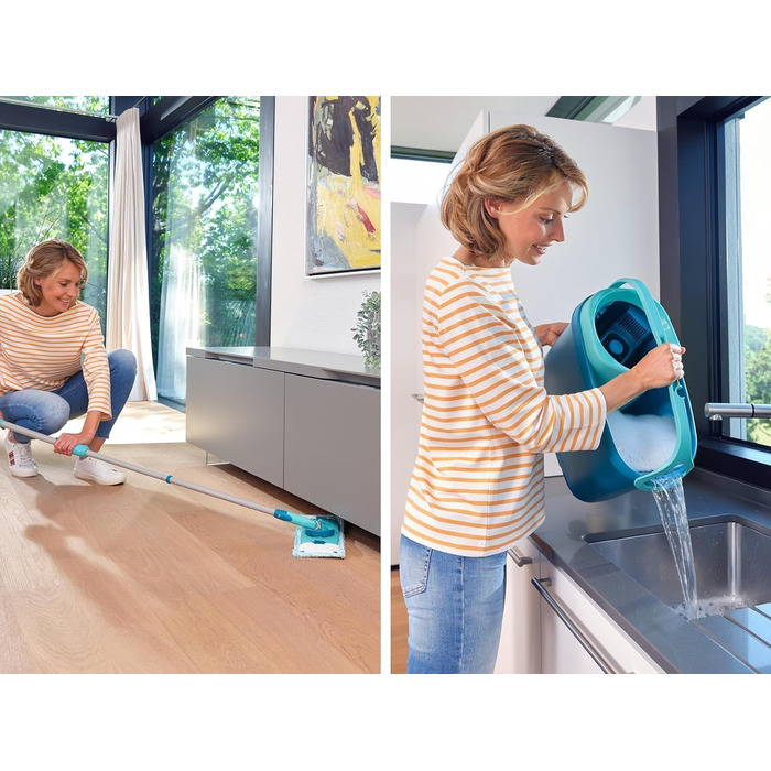 Leifheit CLEAN Twist M Ergo 2.0 – набір для прибирання: плоска швабра з мікрофібри для вологого догляду за паркетом, ламінатом і дерев'яною підлогою, система віджиму, Click-System, насадка Supersoft