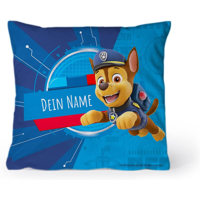 Подушка з принтом PAW Patrol Чейз 30x30 см з іменем, декоративна, з наповнювачем, індивідуальний друк, для спальні та вітальні