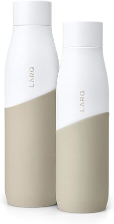 Пляшка для води LARQ Movement PureVis 950 мл з УФ-очисткою, нержавіюча сталь, силіконова накладка, легка, ударостійка, зберігає прохолоду, для спорту, бігу та активного відпочинку, біла/пісочна