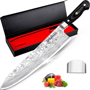 Професійний кухонний ніж MOSFiATA 10'' з німецької сталі EN.4116, надгострий, для м'яса та овочів, з мікарта-руків'ям і захистом пальців у подарунковій коробці
