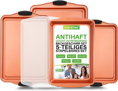 Набір з 5 антипригарних дека NutriChef для духовки, стійкі до подряпин і миття в посудомийній машині, для випічки хліба, печива та тортів, компактно складаються