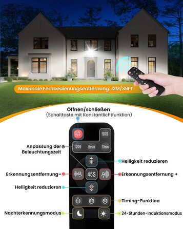 Світлодіодний прожектор MEIKEE 60W з датчиком руху, 5900Лм, 6500K холодне біле світло, 3 режими, 10 рівнів яскравості, IP66 водонепроникний, для саду, гаража, спортивного майданчика