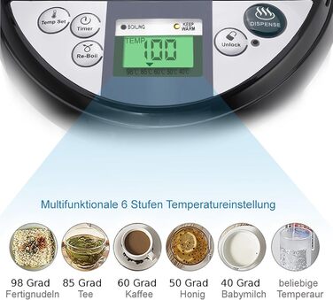 Термопот 5 л з LCD-дисплеєм, електричний дозатор води з нержавіючої сталі для гарячої води, чаю, глінтвейну, чайник-диспенсер