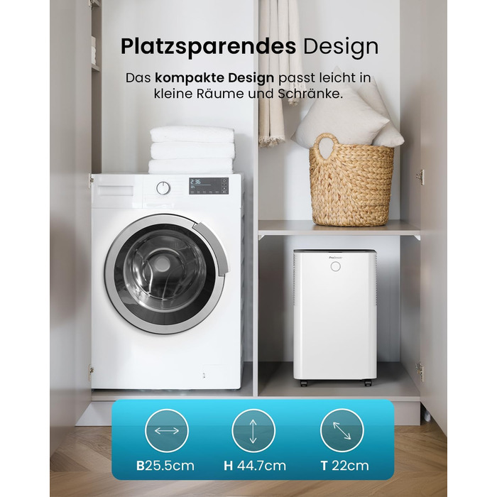 Осушувач повітря Pro Breeze OmniDry 12 л/доба, електричний, цифровий дисплей, вологомір, дренажний шланг, таймер, тихий режим, проти вологи та цвілі