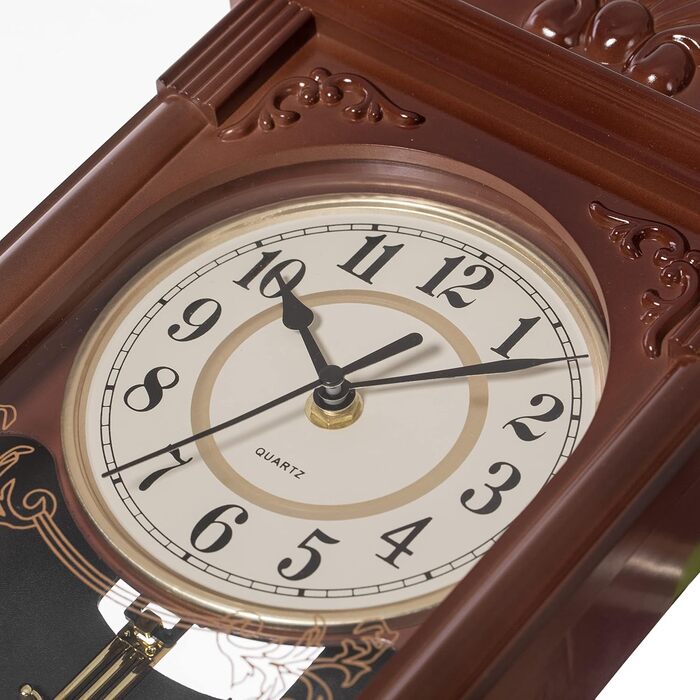 Вінтажний настінний годинник Clockswise з маятником, імітація дерева, пластиковий, на батарейках, декоративний, коричневий, для офісу, дому, вітальні, кухні чи їдальні