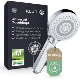 Універсальна душова лійка KLUDI-X1 з шлангом, 3 режими струменя (Body, Hair, Skin), водозберігаюча, легке очищення, хром, Ø 10,7 см, шланг 1,6 м